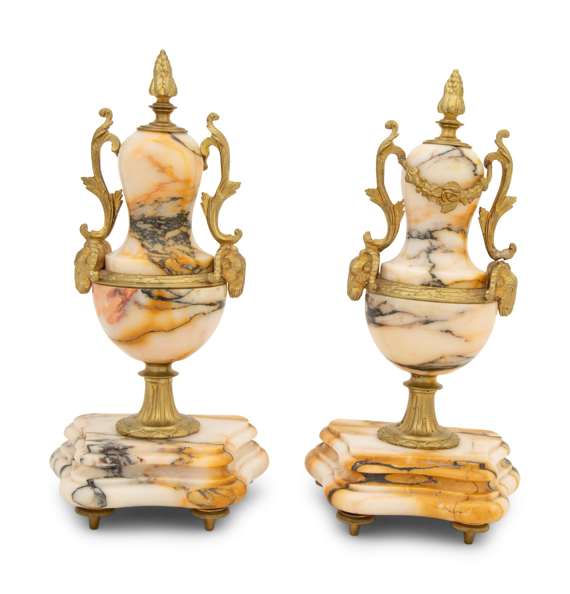 A Pair of Gilt Bronze Mounted Marble Urns — 19TH/20TH CENTURY