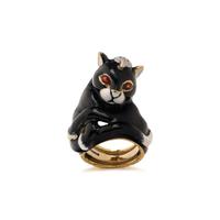 DAVID WEBB, YELLOW GOLD, DIAMOND, AND ENAMEL CAT RING