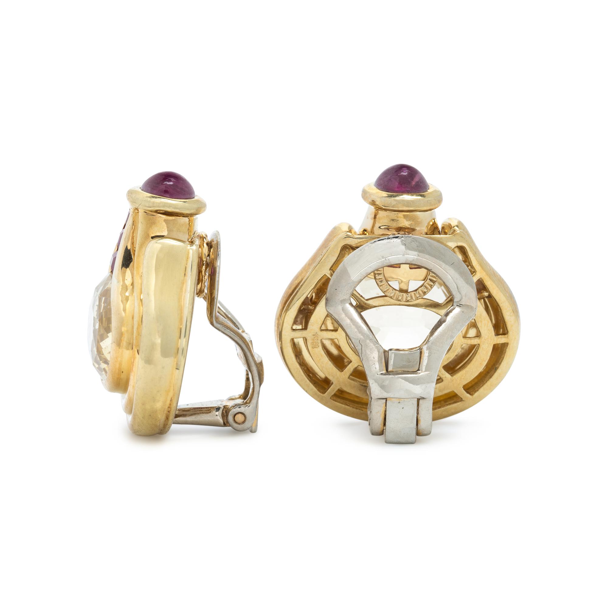 Yellow Sapphire, Synthetic Ruby, and Yellow Gold Demi-Parure