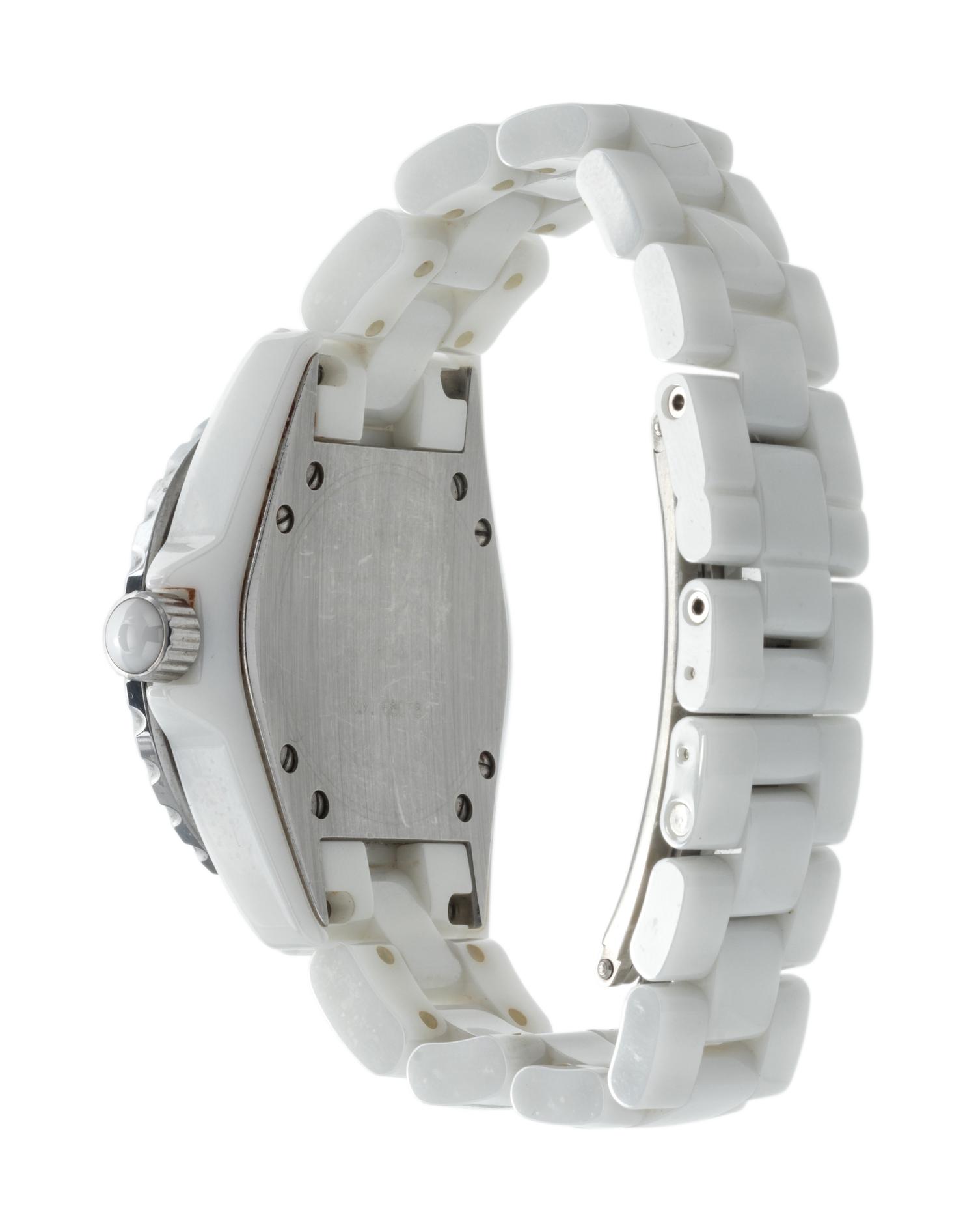 CHANEL, STALINLESS STEEL AND WHITE CERAMIC 'J12' WRISTWATCH