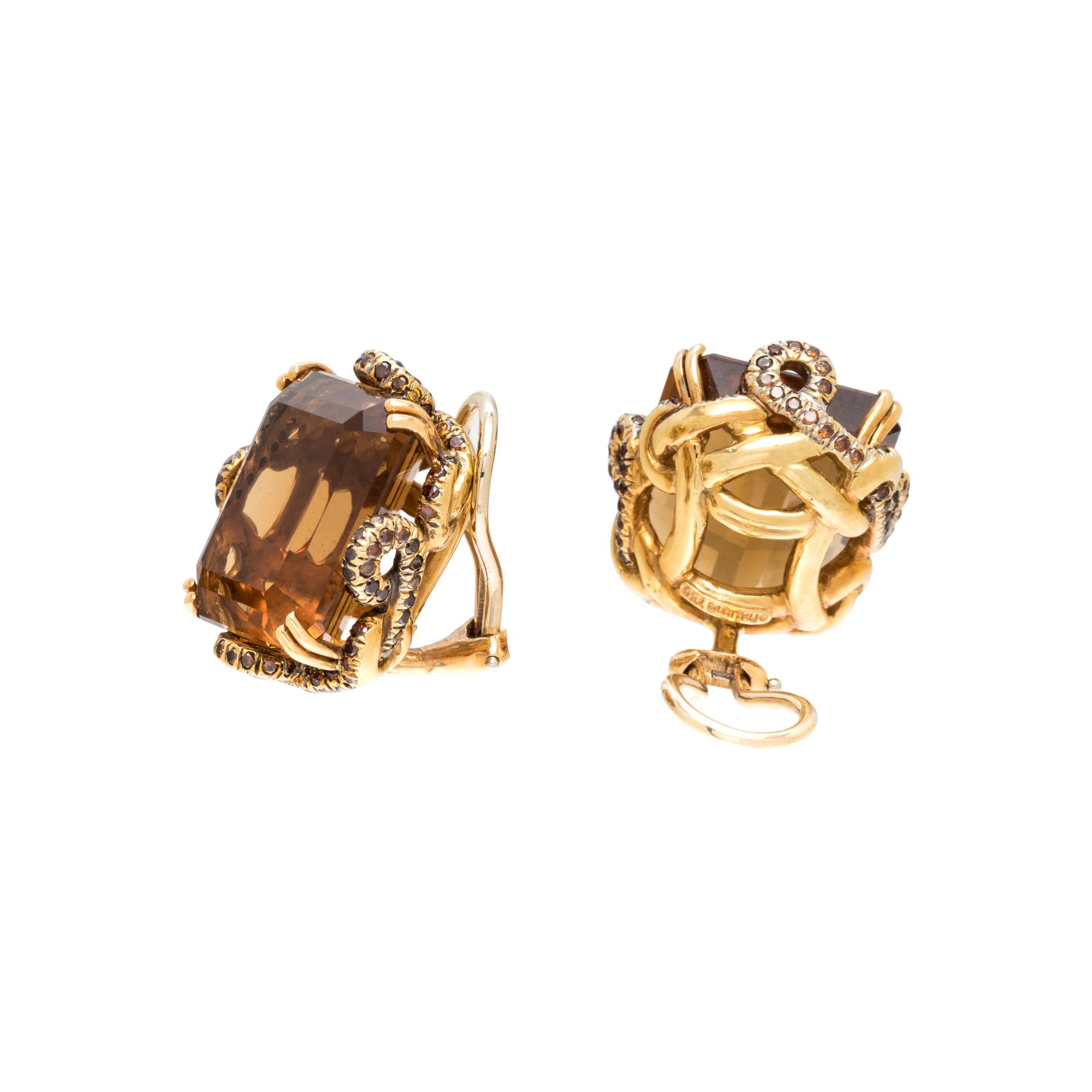 CITRINE AND COLORED DIAMOND EARCLIPS