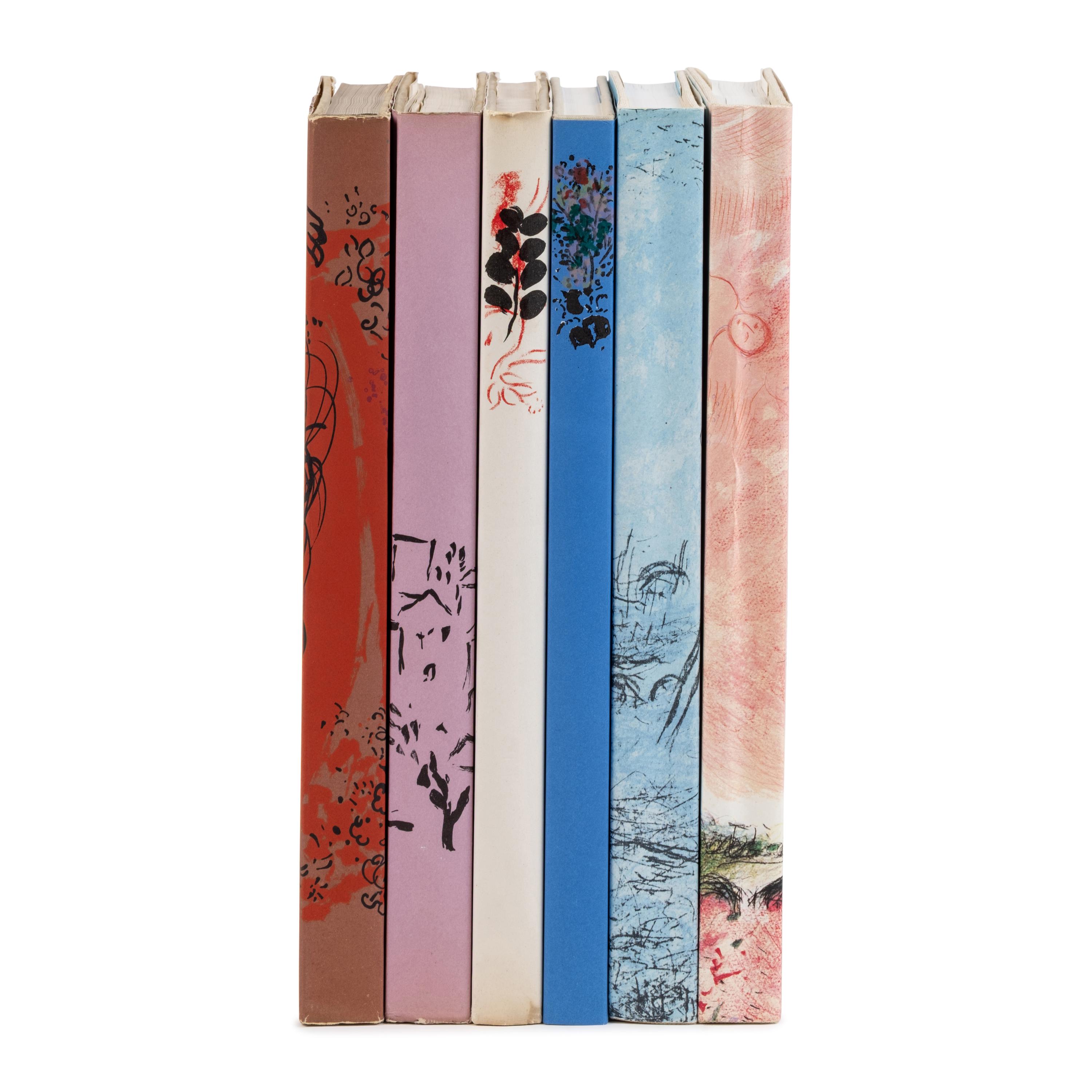 Chagall, Marc (1887-1985). The Lithographs of Chagall . Vol. I: Paris: Andre Sauret, 1960; Vol. II: Paris: Andre Sauret, 1963; Vol. III: Paris: Andre Sauret, 1969; Vols. IV, V and VI: Monte Carlo: Andre Sauret, 1974, 1984, 1986.
