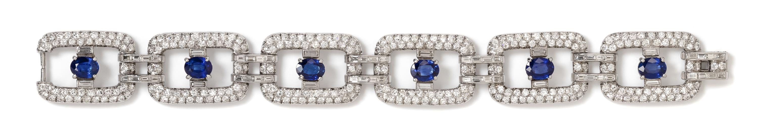 A Platinum, Sapphire and Diamond Bracelet, 37.20 dwts.