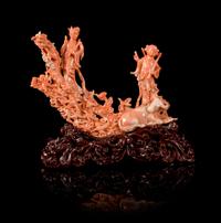 A Carved Pink Coral Figural Group Height 6 x width 8 1/4 inches. — LATE 19TH/20TH CENTURY