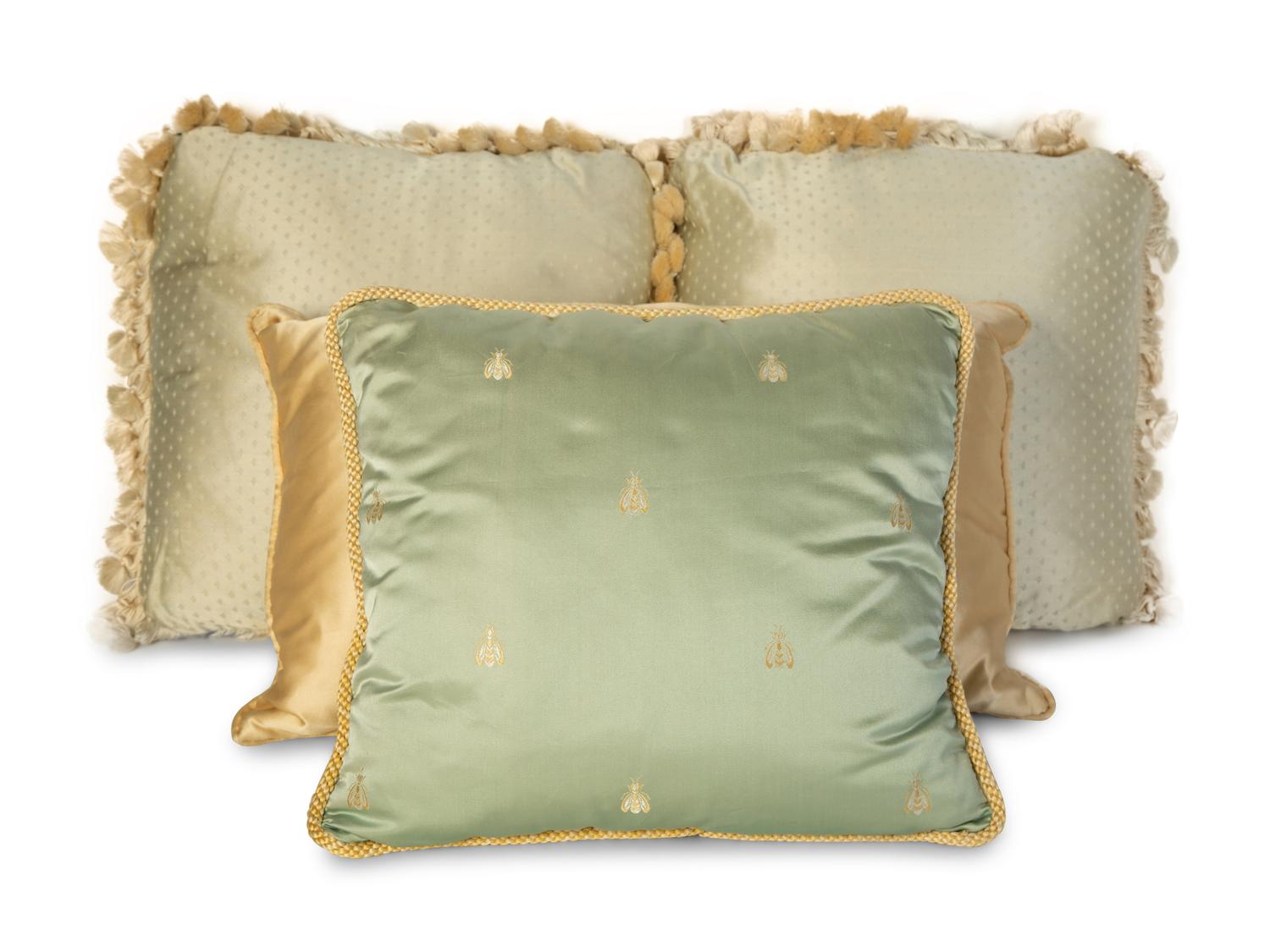 Four Scalamandré Ice Blue and Champagne Silk Pillows — 20th Century