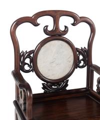 A Set of Four Chinese Marble Inset Zitan Armchairs