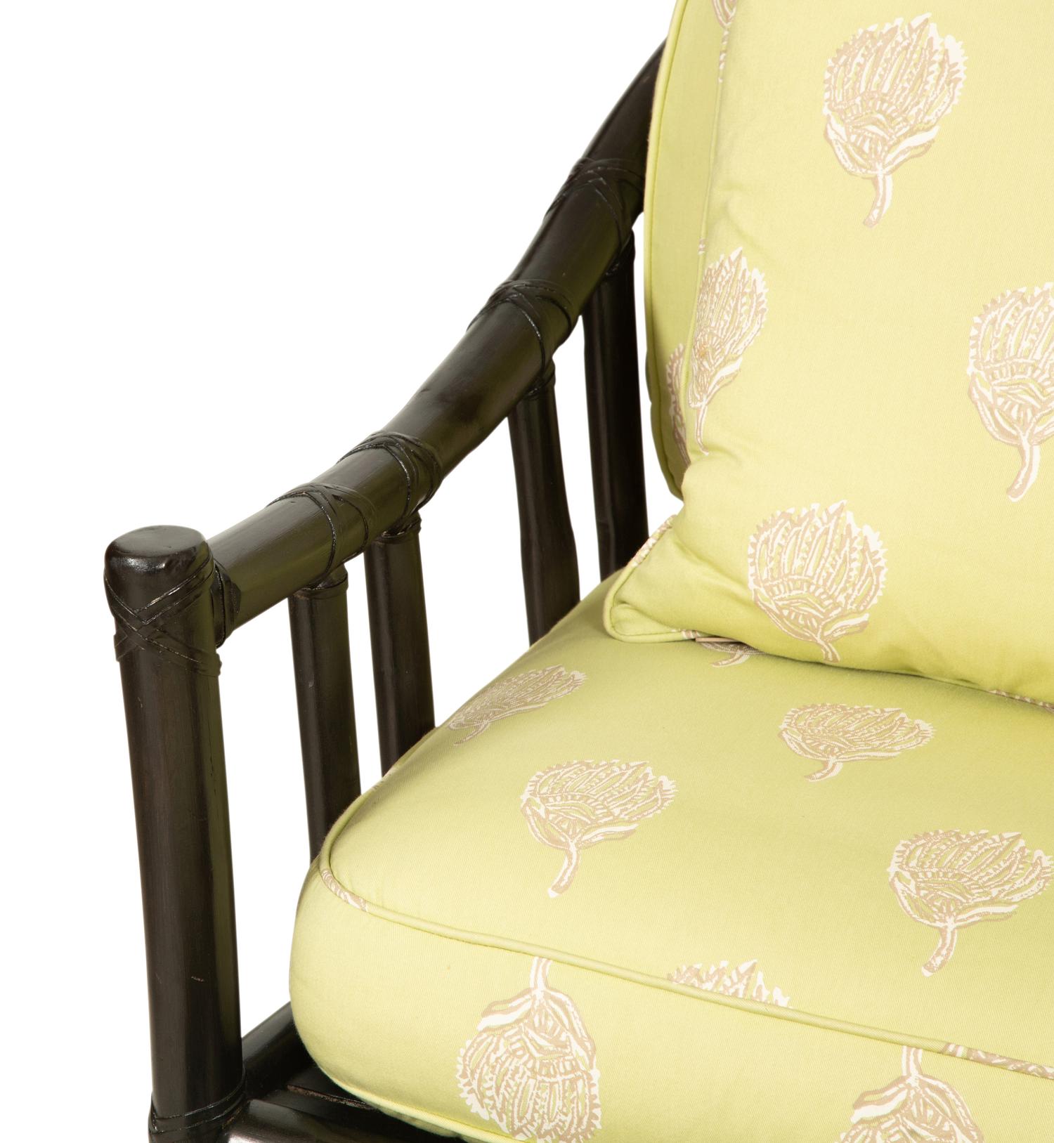 A McGuire Black Painted Rattan Six-Piece Furniture Suite