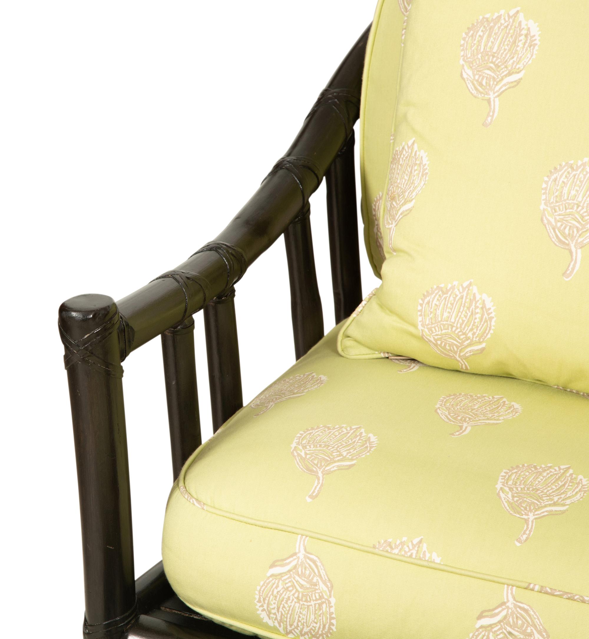 A McGuire Black Painted Rattan Six-Piece Furniture Suite