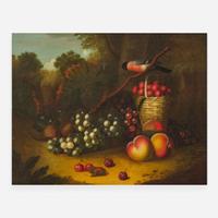 American School 19th century Still Life with Bird and Fruit in a Landscape