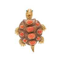 SEAMAN SCHEPPS, WOOD AND CORAL TURTLE BROOCH