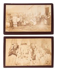 [NATIVE AMERICANS]. A group of 7 boudoir photographs of Fort Wrangell, Alaska, incl. views of natives in dance costume, totem poles, and scenic views. Ca 1885-87.