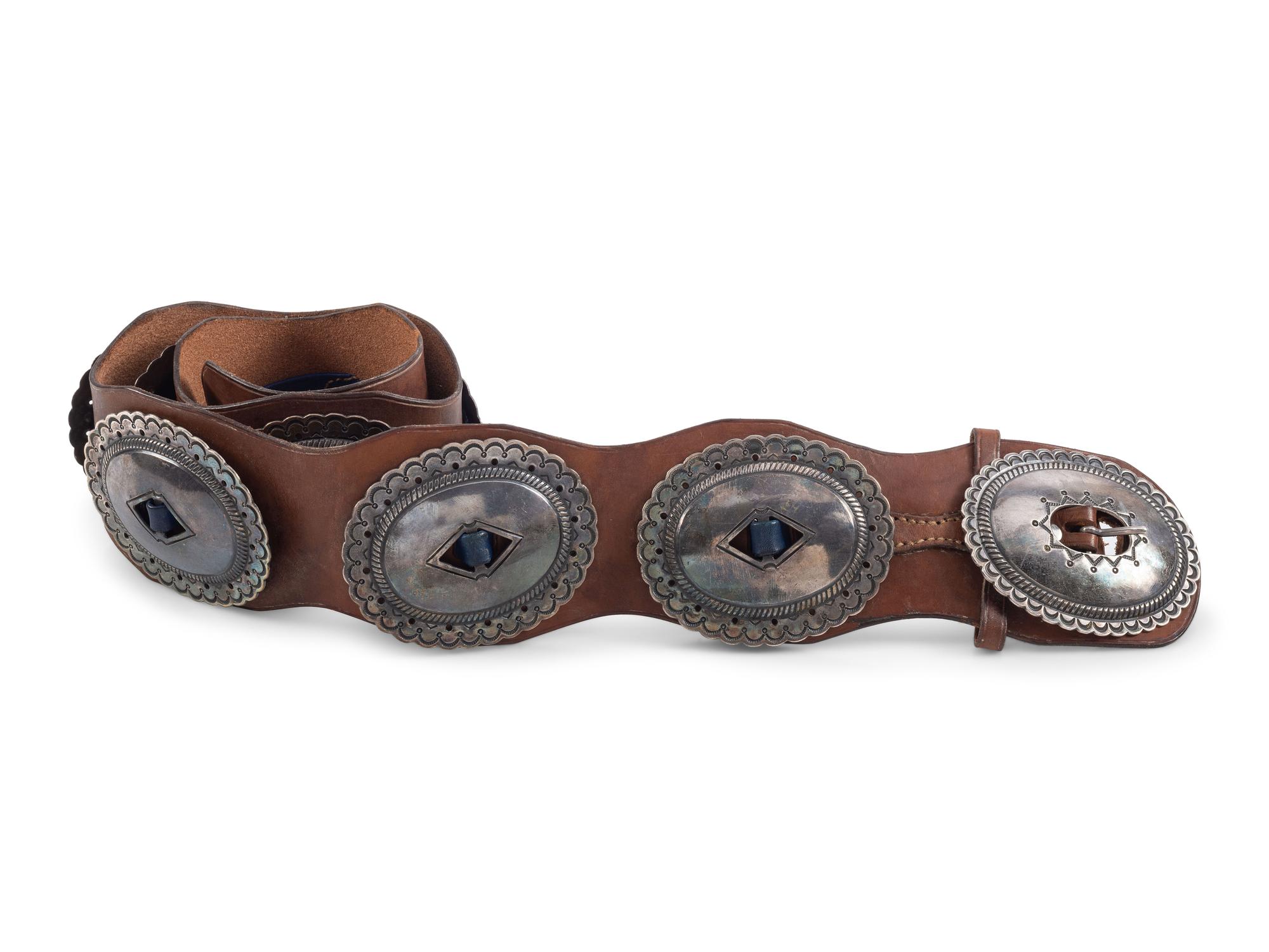 Navajo Stamped Silver Concha Belt