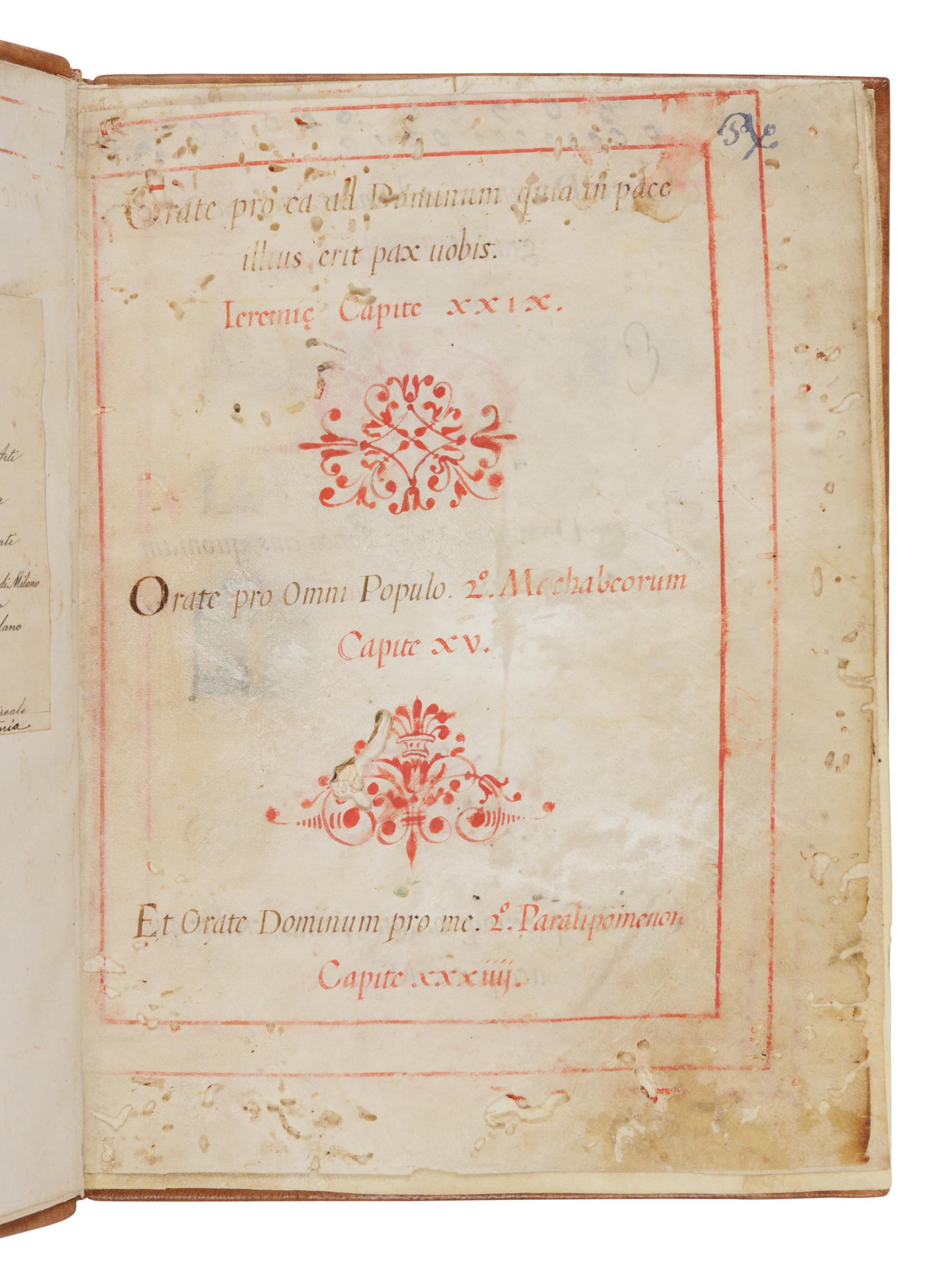 [MANUSCRIPT]. Manuscript Prayerbook, in Latin. [Italy, Brescia?, late 16th cent, continued to 18th cent].