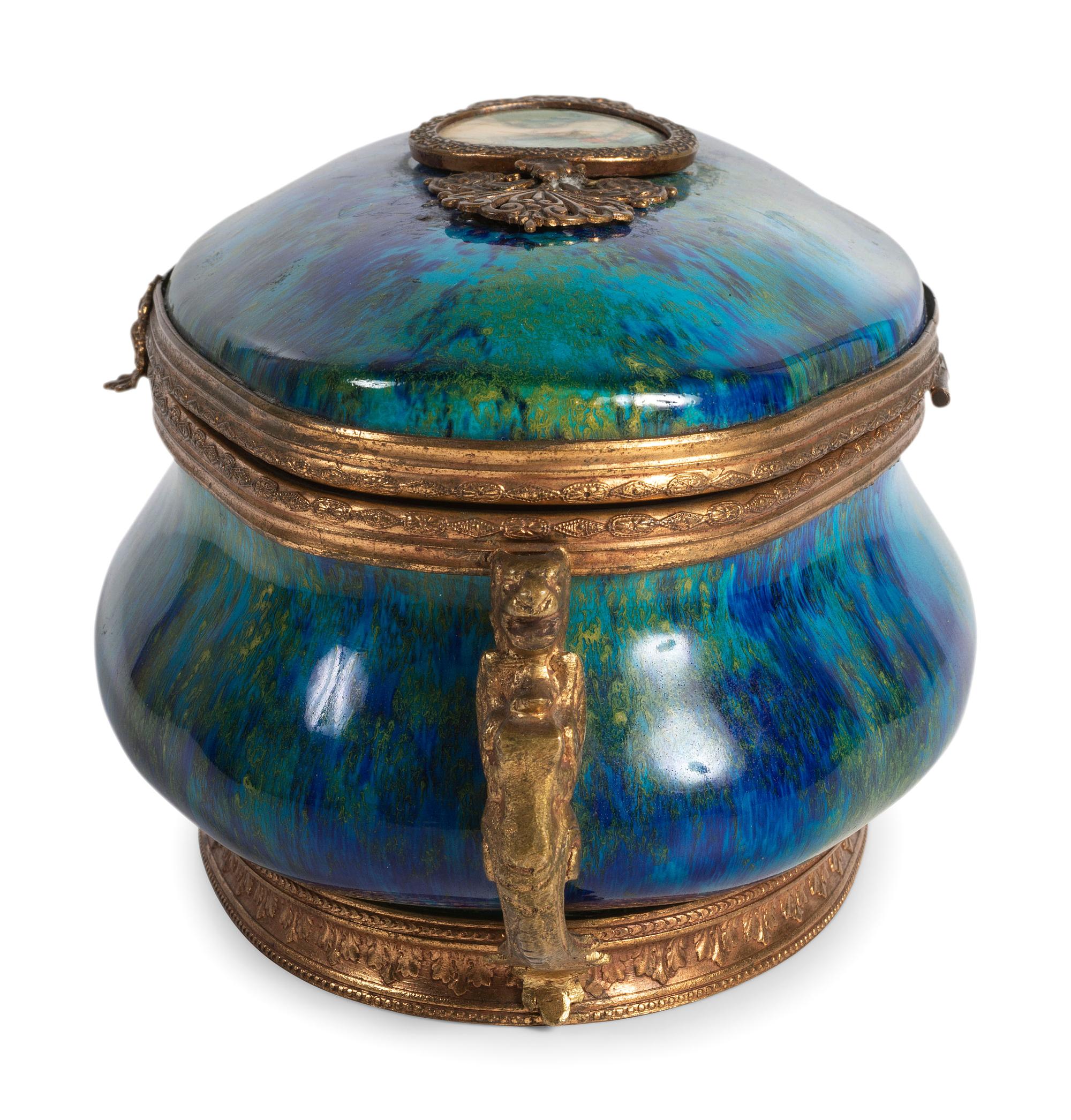 A Paul Milet Sevres Porcelain Dresser Box with Gilt Metal Mounts
