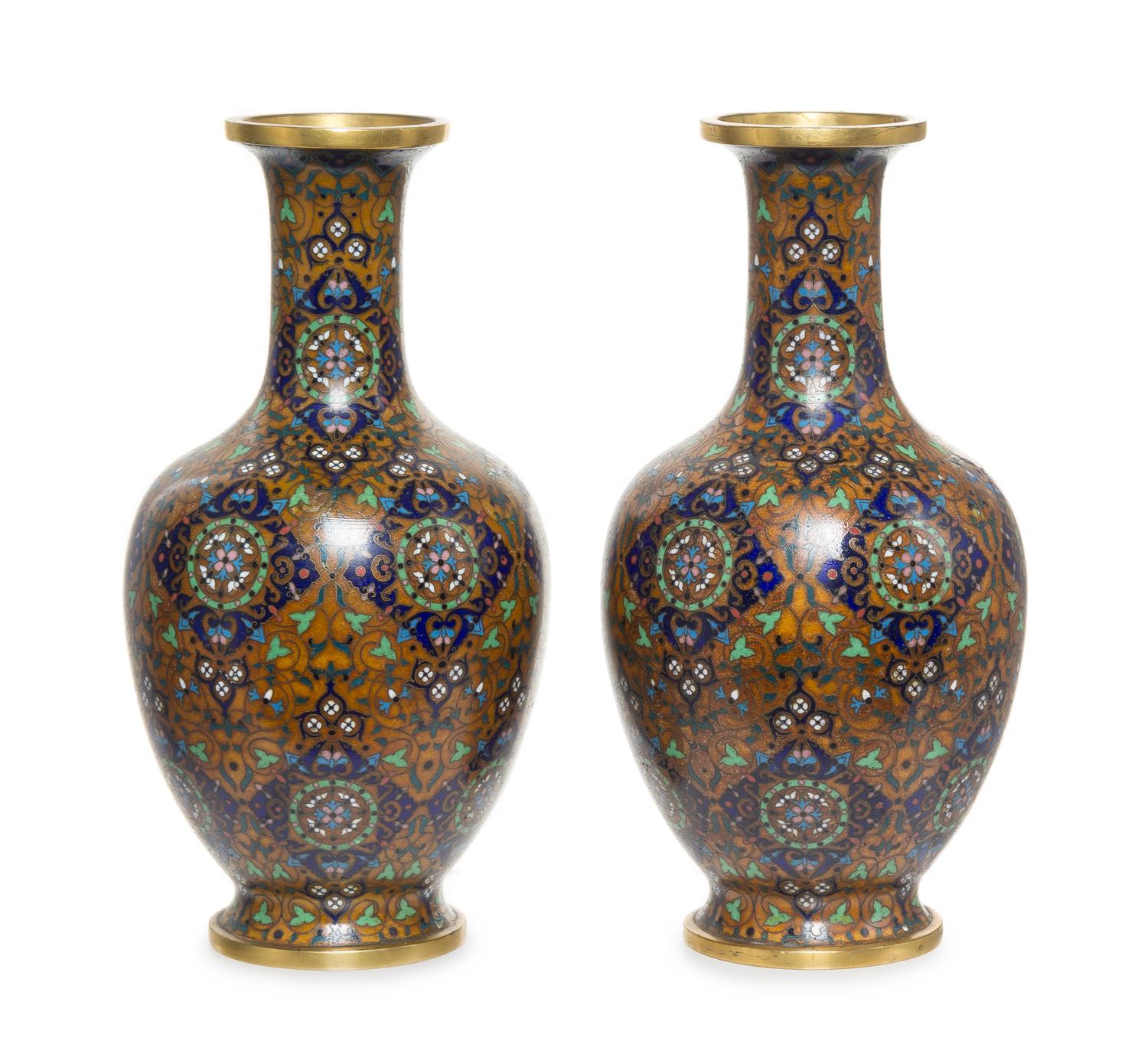 A Pair of Cloisonne Enamel Vases Height of each 7 3/4 inches. — LATE 19TH/20TH CENTURY