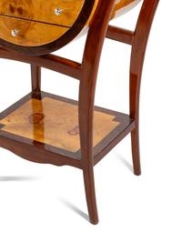 A Pair of Art Deco Style Burlwood Circular Chests on Stands