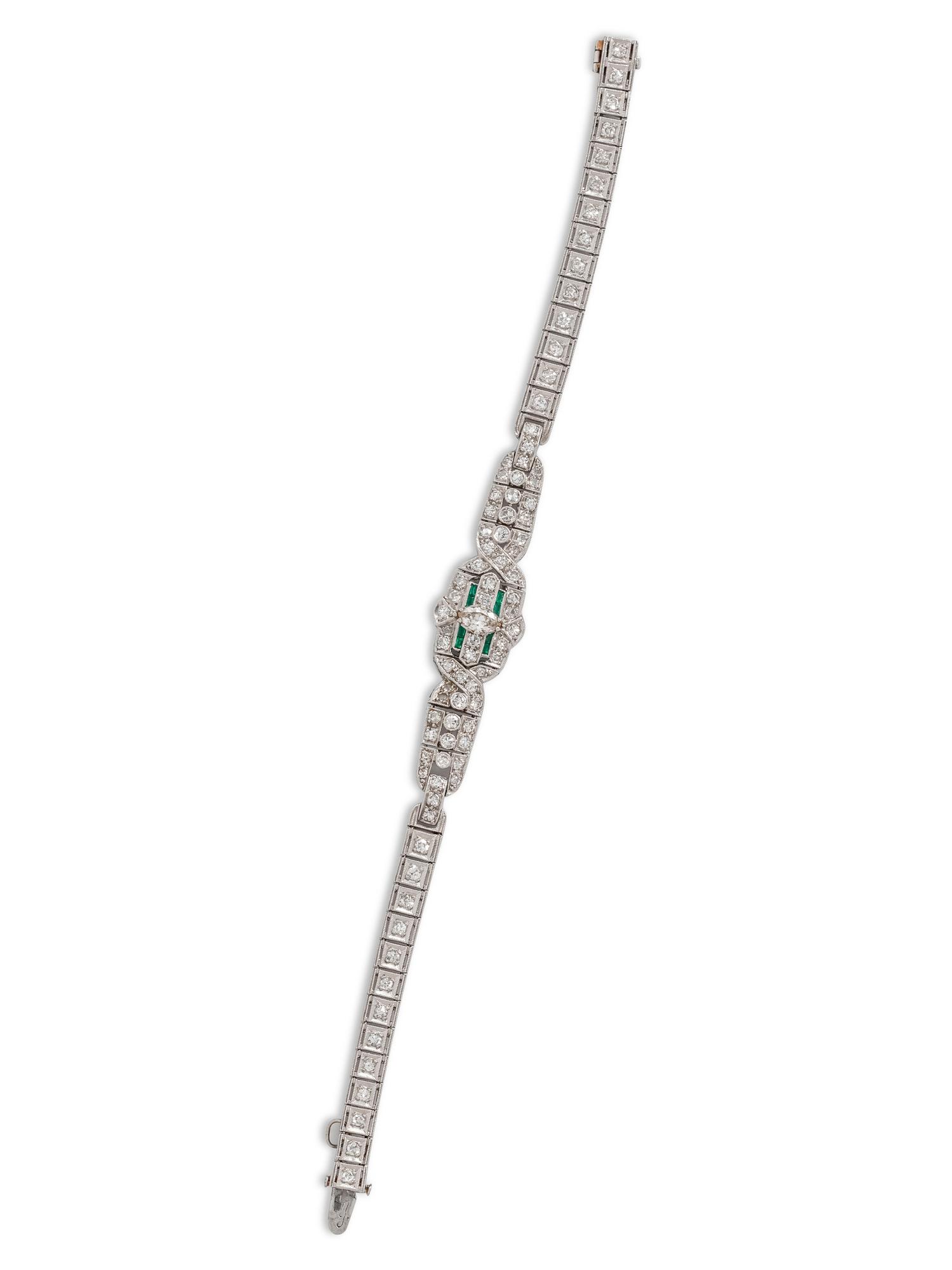 ART DECO, DIAMOND AND EMERALD BRACELET