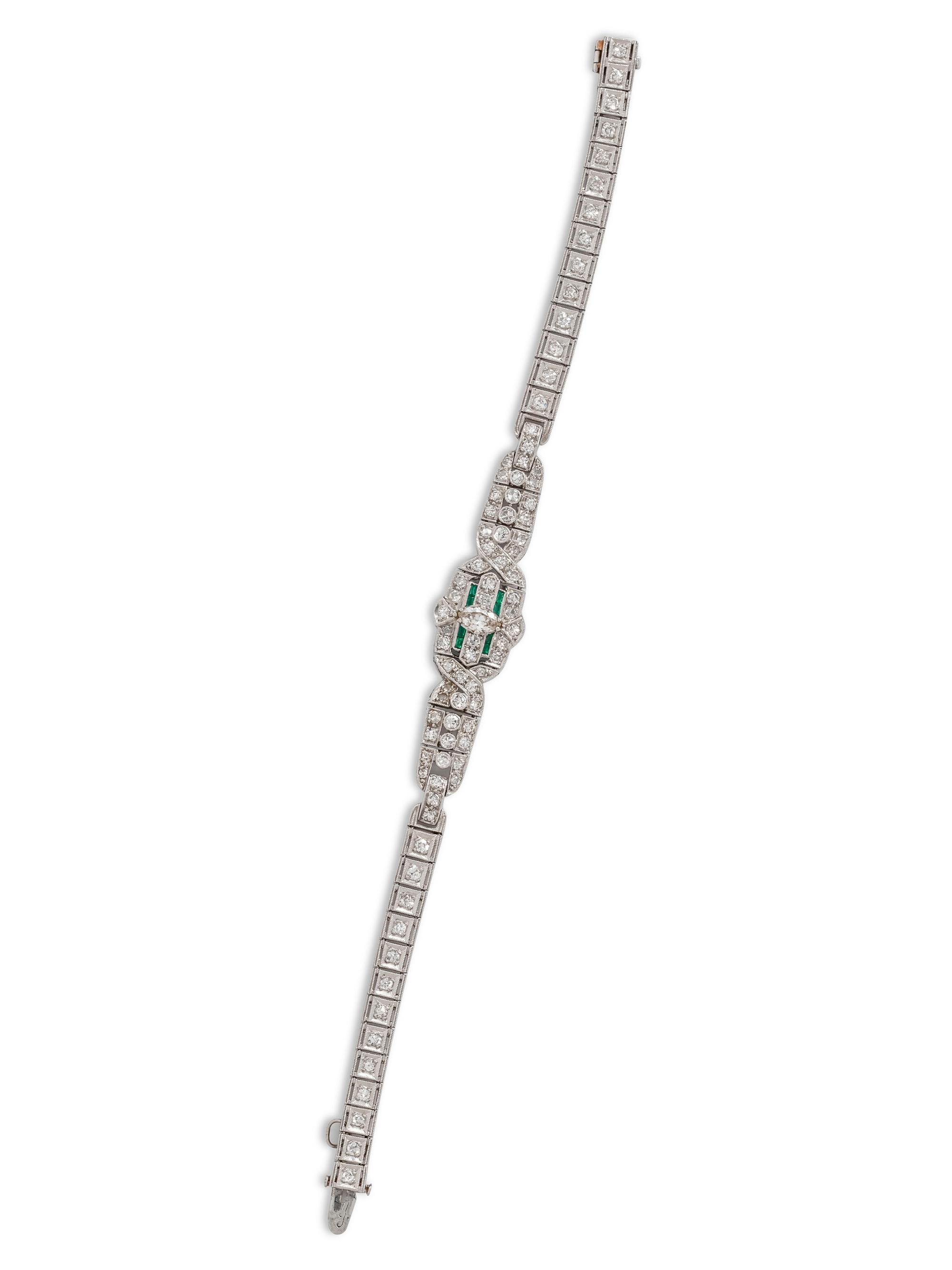 ART DECO, DIAMOND AND EMERALD BRACELET
