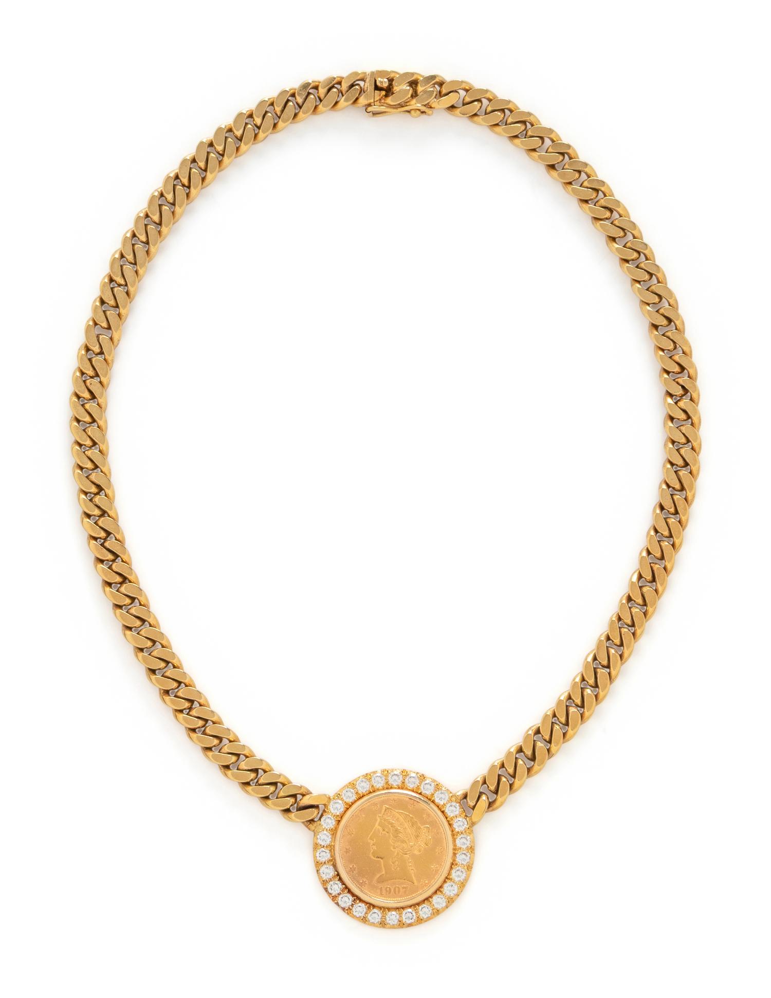 DIAMOND AND GOLD COIN NECKLACE