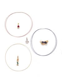 COLLECTION OF WIRE NECKLACES AND SEA MOTIF PENDANTS