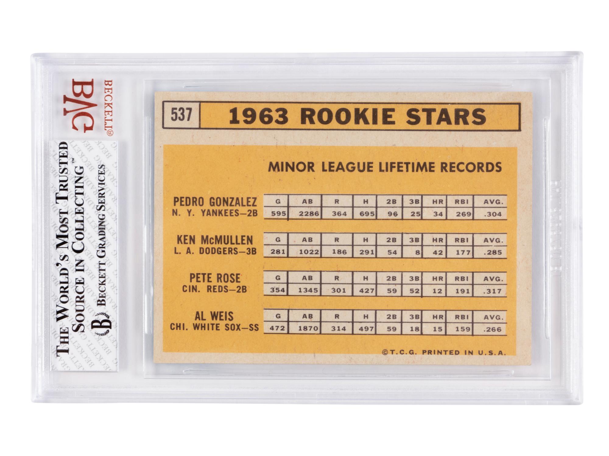 A 1963 Topps Pete Rose Rookie Stars No. 537 Baseball Card BVG (Beckett Vintage Grading) EX-MT 6