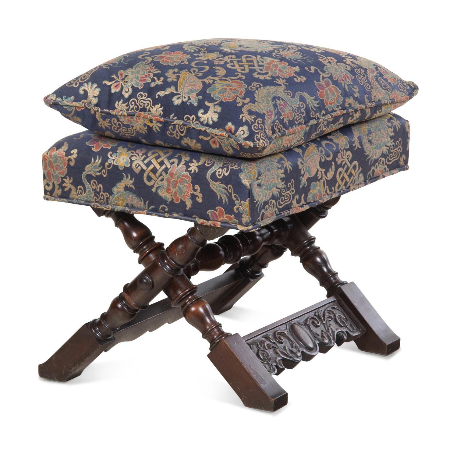 An Italian Baroque Style Walnut X-Form Stool