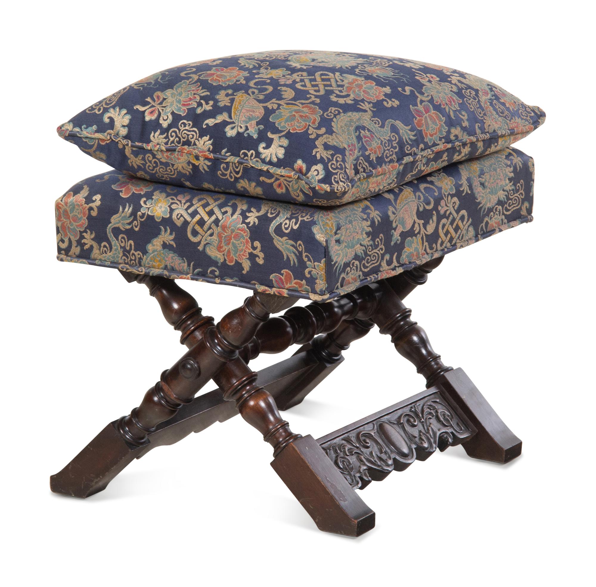 An Italian Baroque Style Walnut X-Form Stool