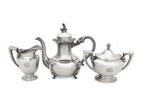 An American Silver Coffee Pot, Milk Jug and Sugar Bowl
