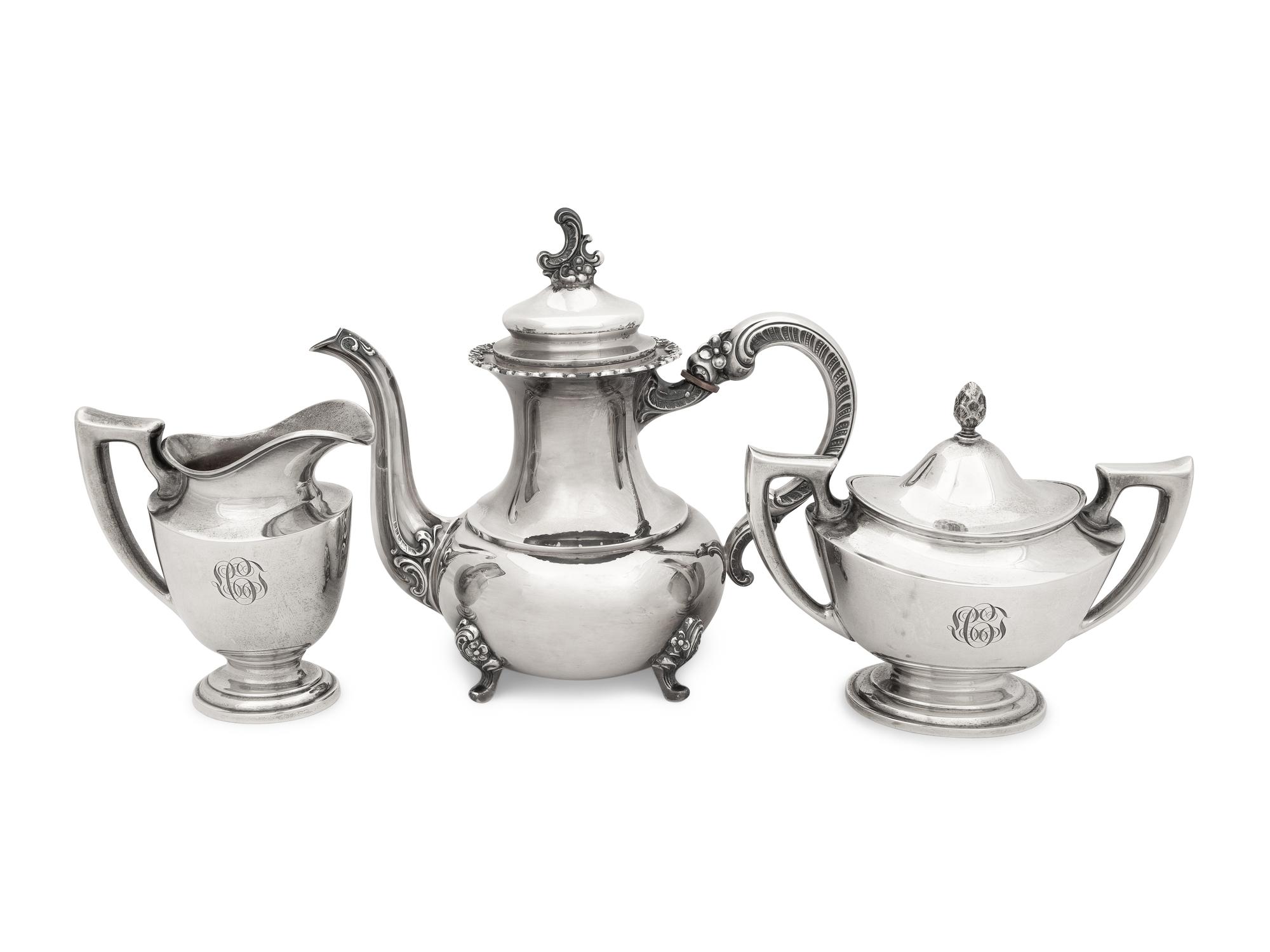 An American Silver Coffee Pot, Milk Jug and Sugar Bowl
