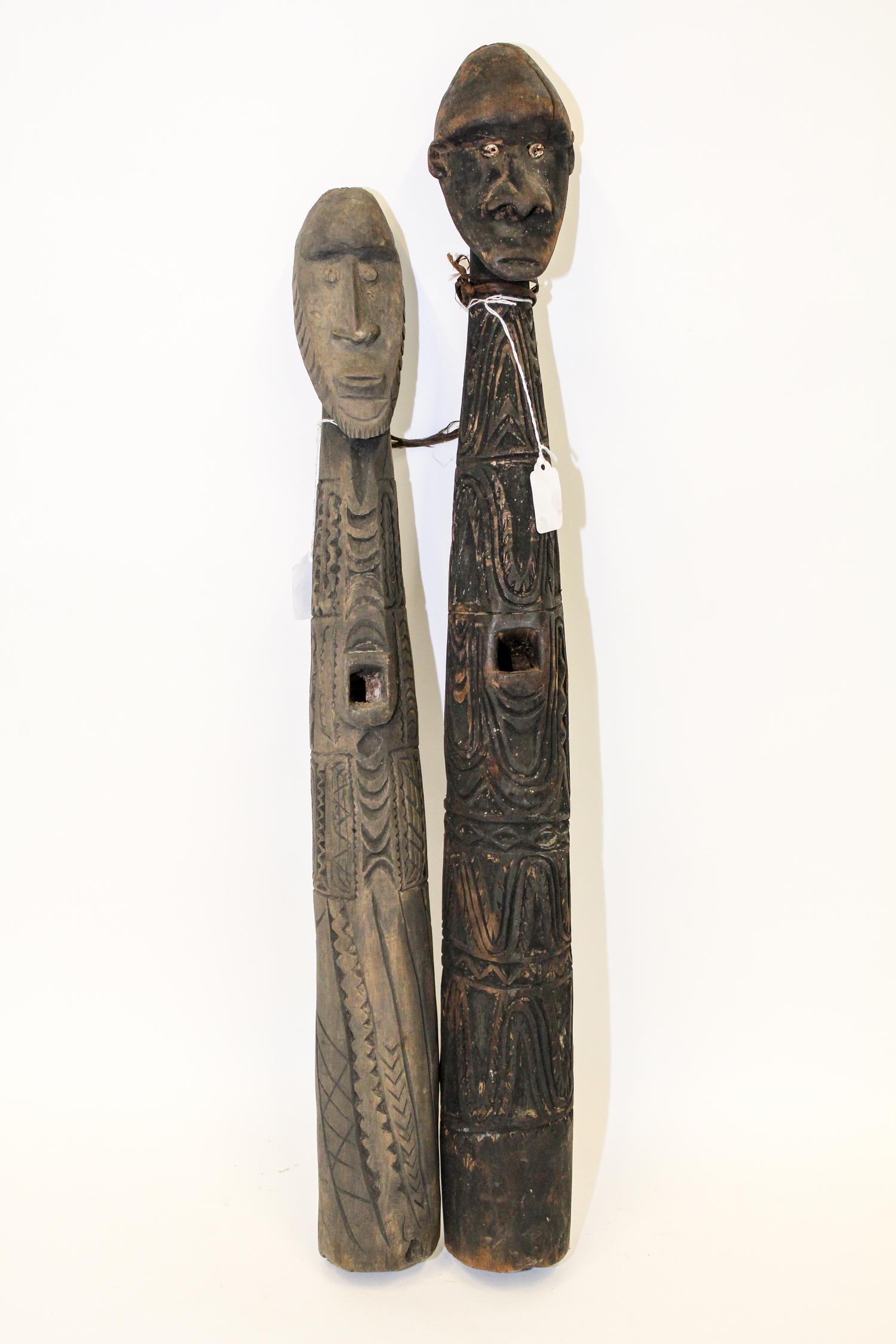 Two New Guinea Tribal Carved Wood Figures Height of taller 29 1/2 inches. — SEPIK RIVER REGION