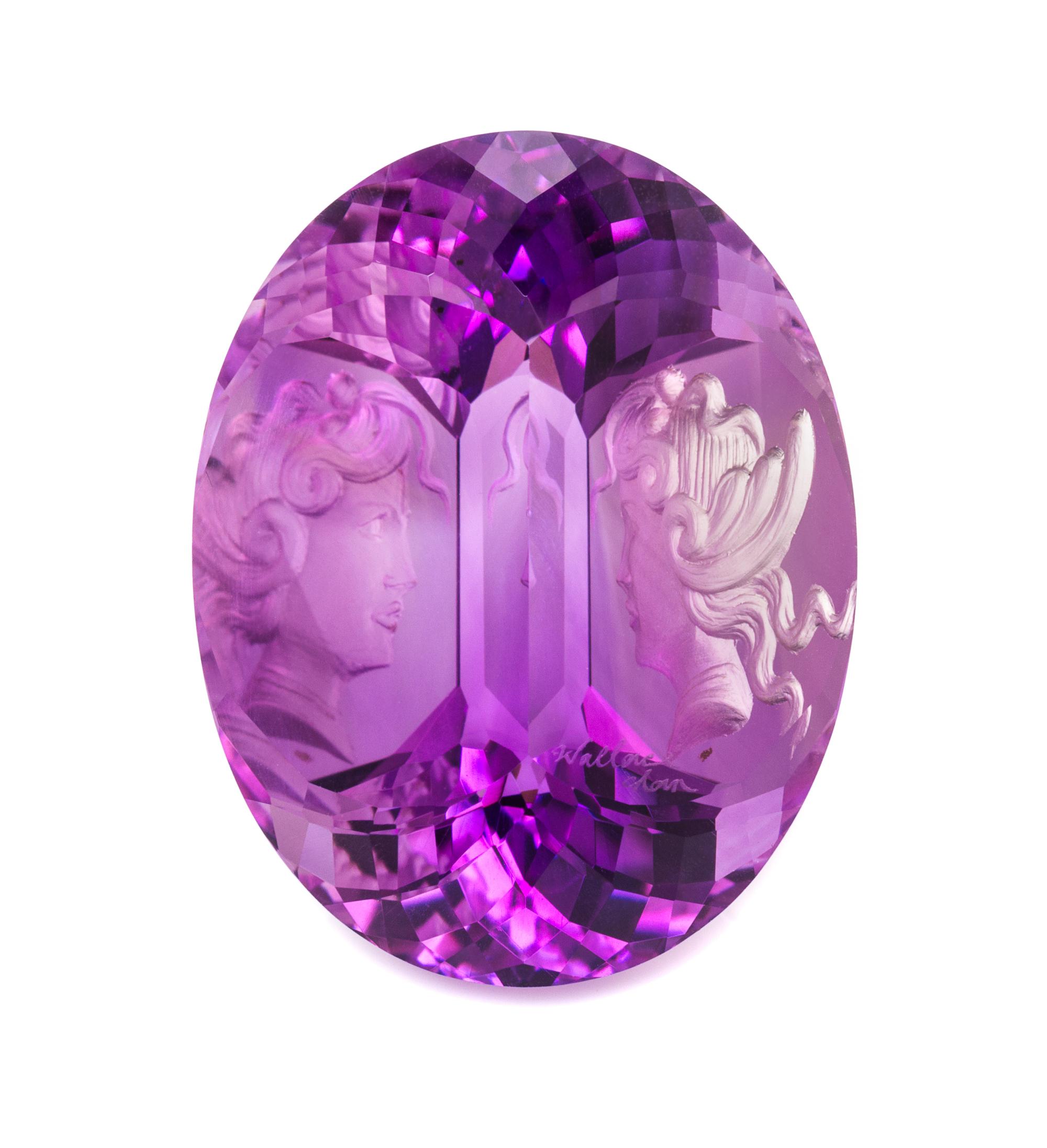 A 37.00 Carat Oval Carved Reverse Intaglio Amethyst, Wallace Chan,