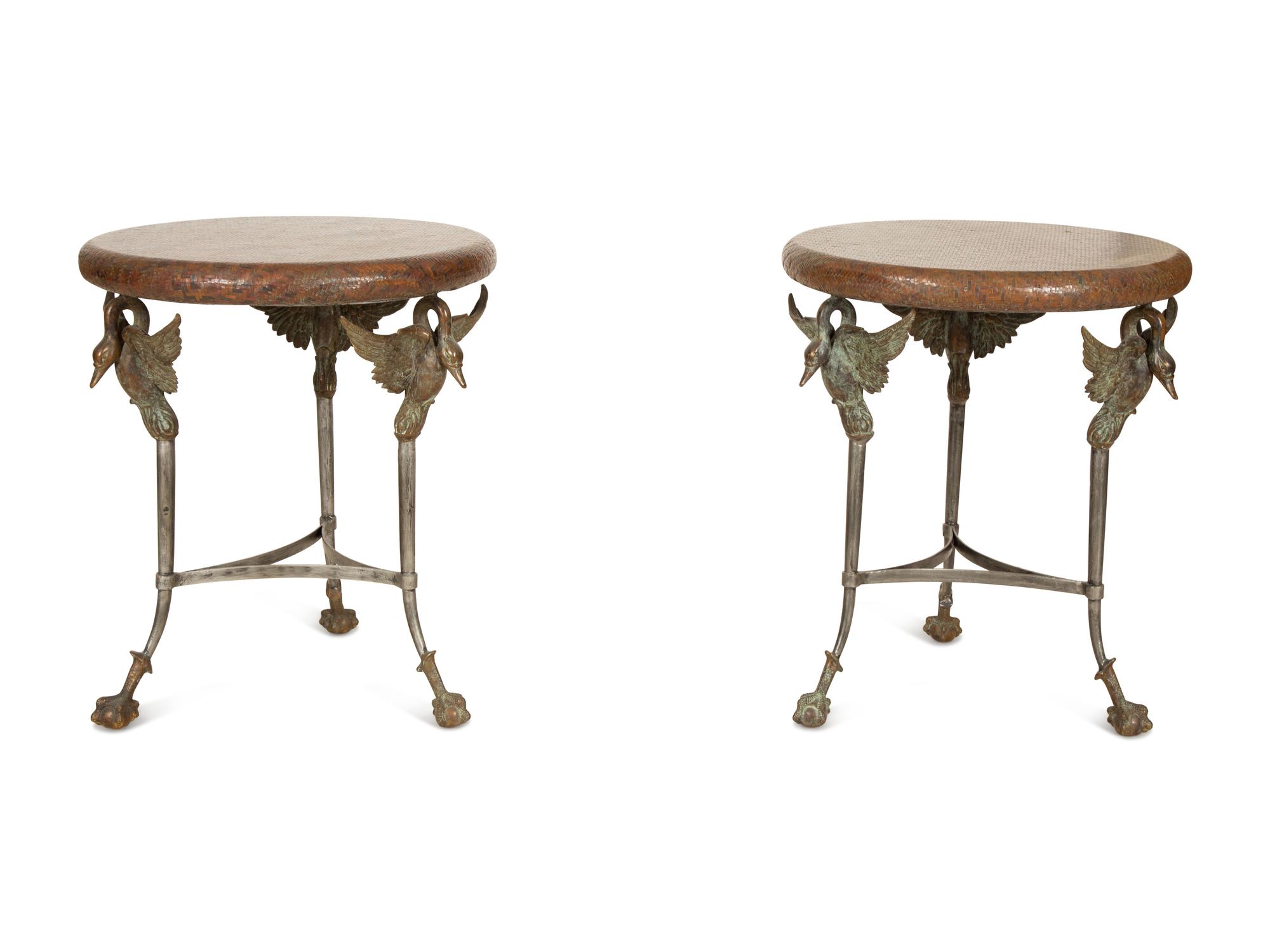 Pair of Empire Style Steel and Bronze Swan Gueridons — 19th/20th Century