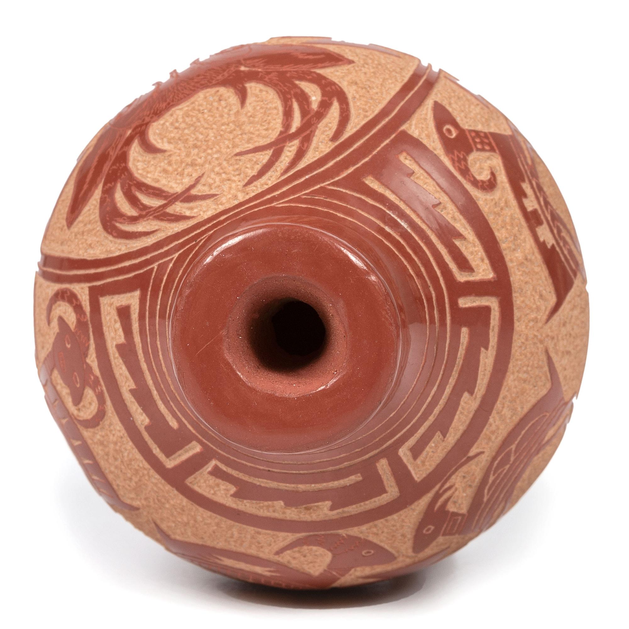 Redware Miniature Sgraffito Jar, Stag