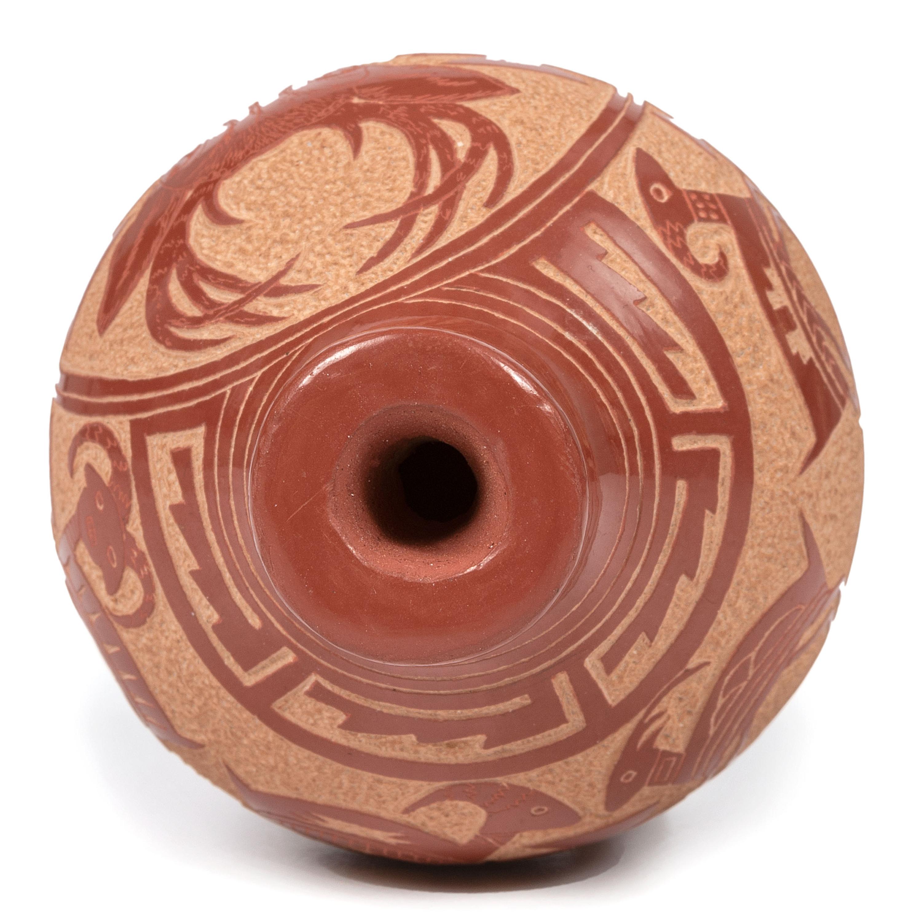 Redware Miniature Sgraffito Jar, Stag