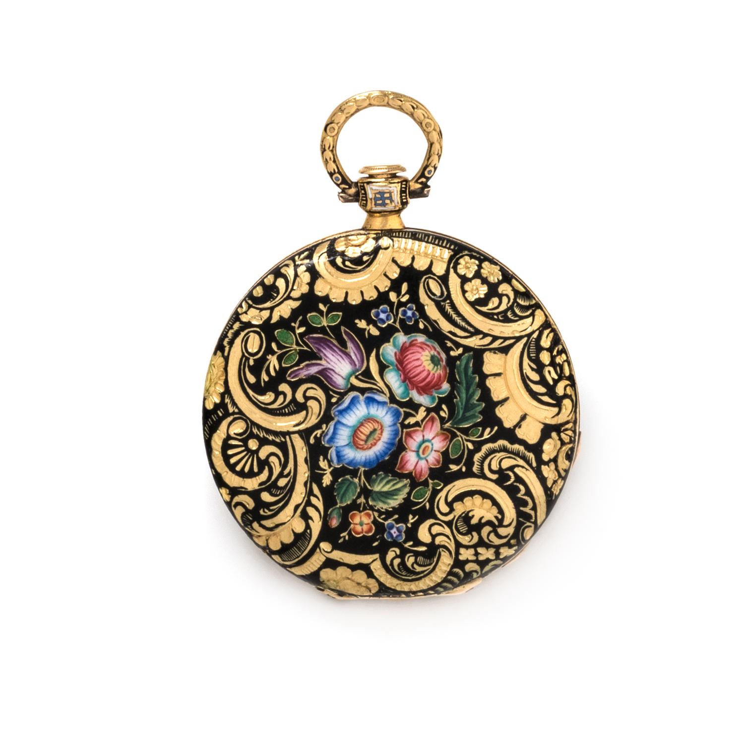 YELLOW GOLD AND ENAMEL OPEN FACE POCKET WATCH