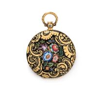 YELLOW GOLD AND ENAMEL OPEN FACE POCKET WATCH
