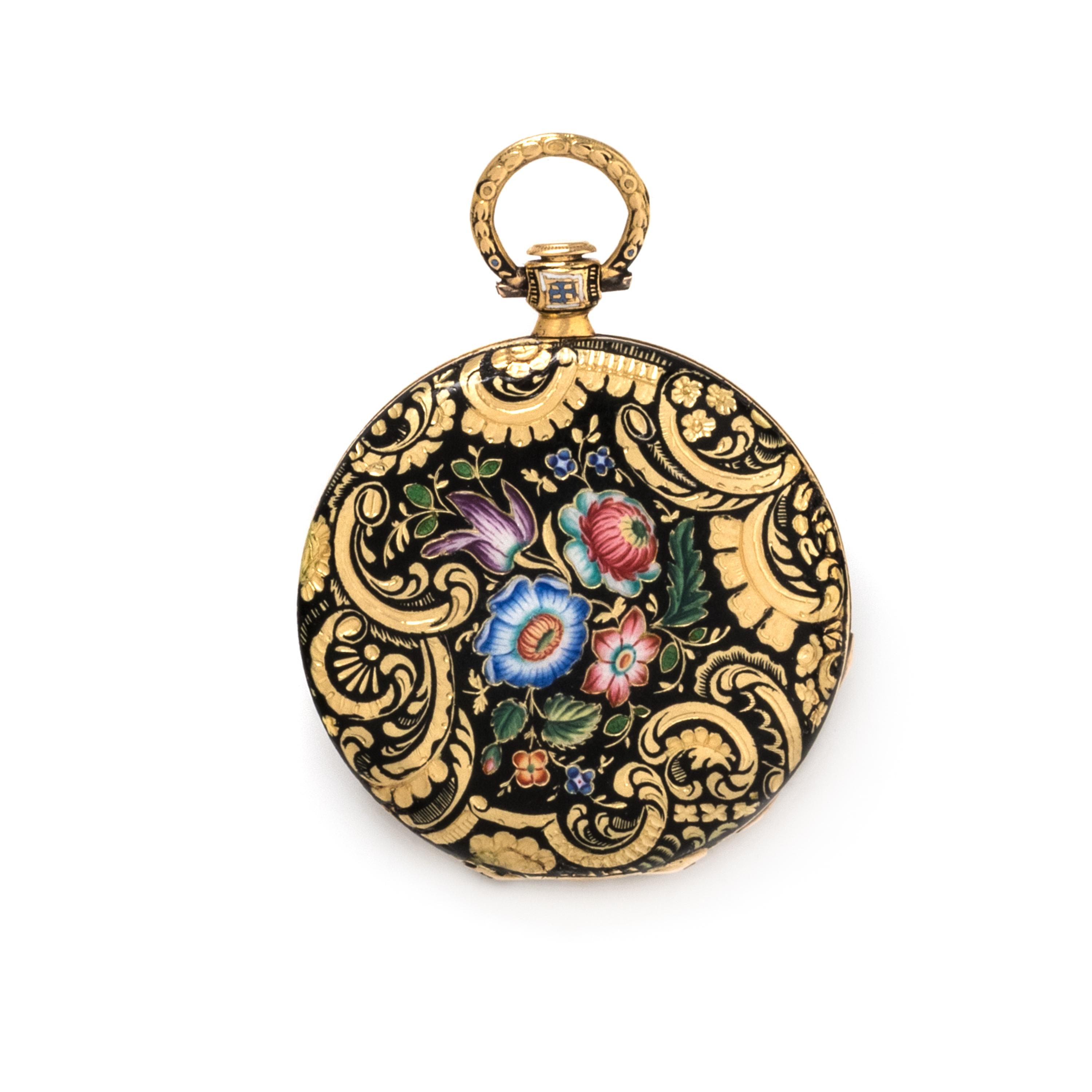 YELLOW GOLD AND ENAMEL OPEN FACE POCKET WATCH