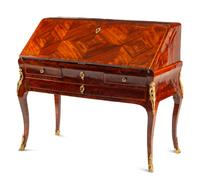 A Louis XV Gilt Bronze Mounted Bookmatched Tulipwood Bureau en Pente