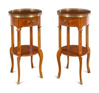 A Pair of XV/XVI Transitional Style Gilt Metal Mounted Parquetry Side Tables