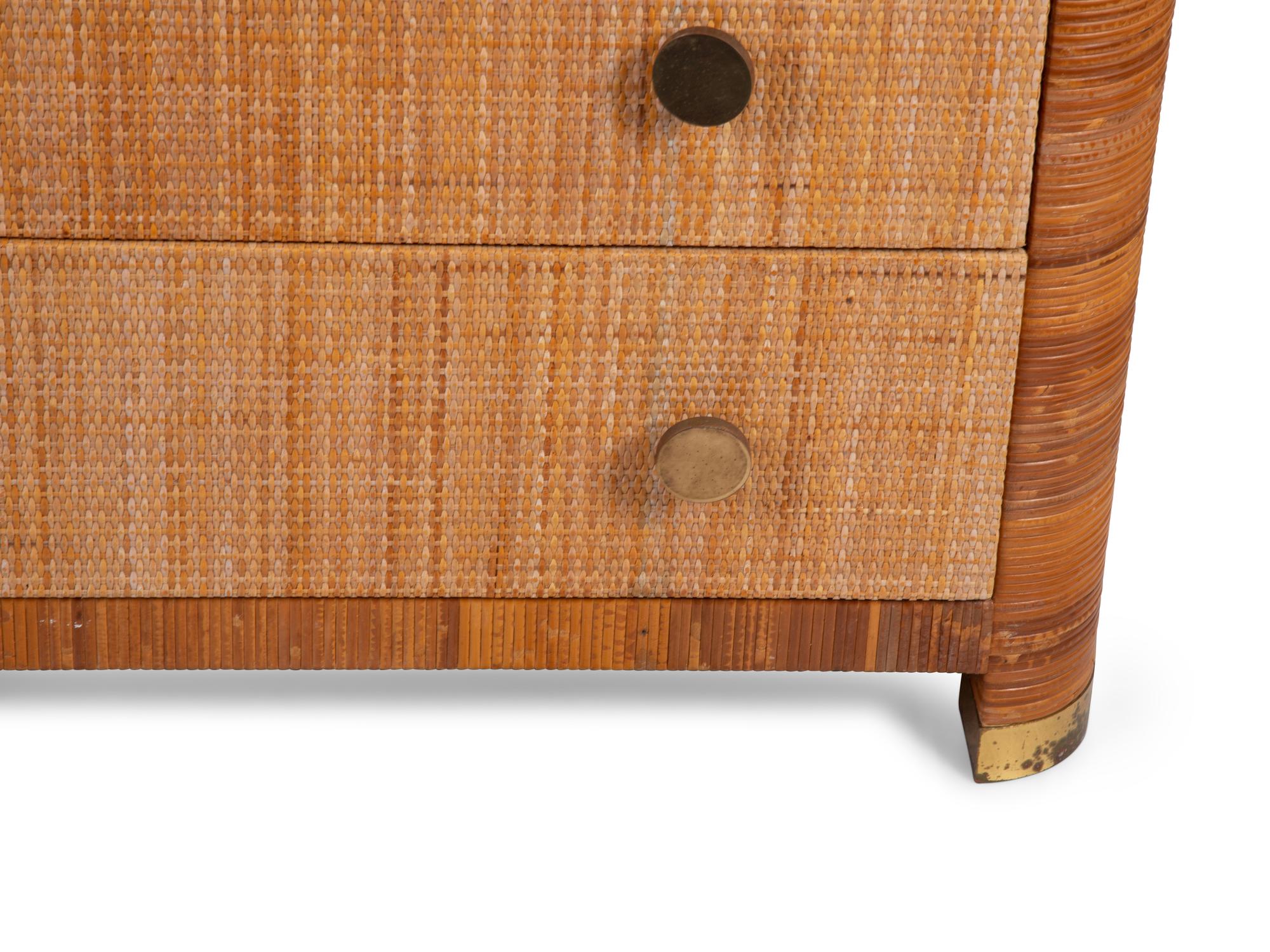 A Bielecky Brothers Rattan, Wicker and Cane-Wrapped Dresser — 20TH CENTURY