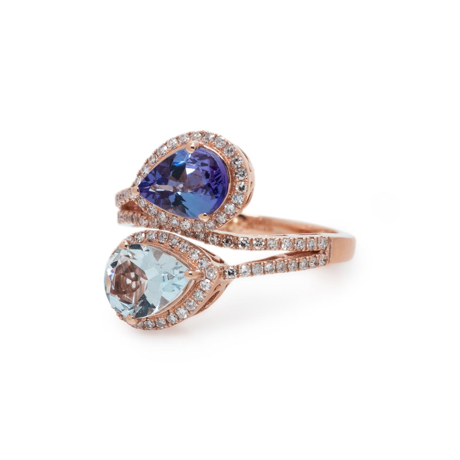 TANZANITE, AQUAMARINE AND DIAMOND RING