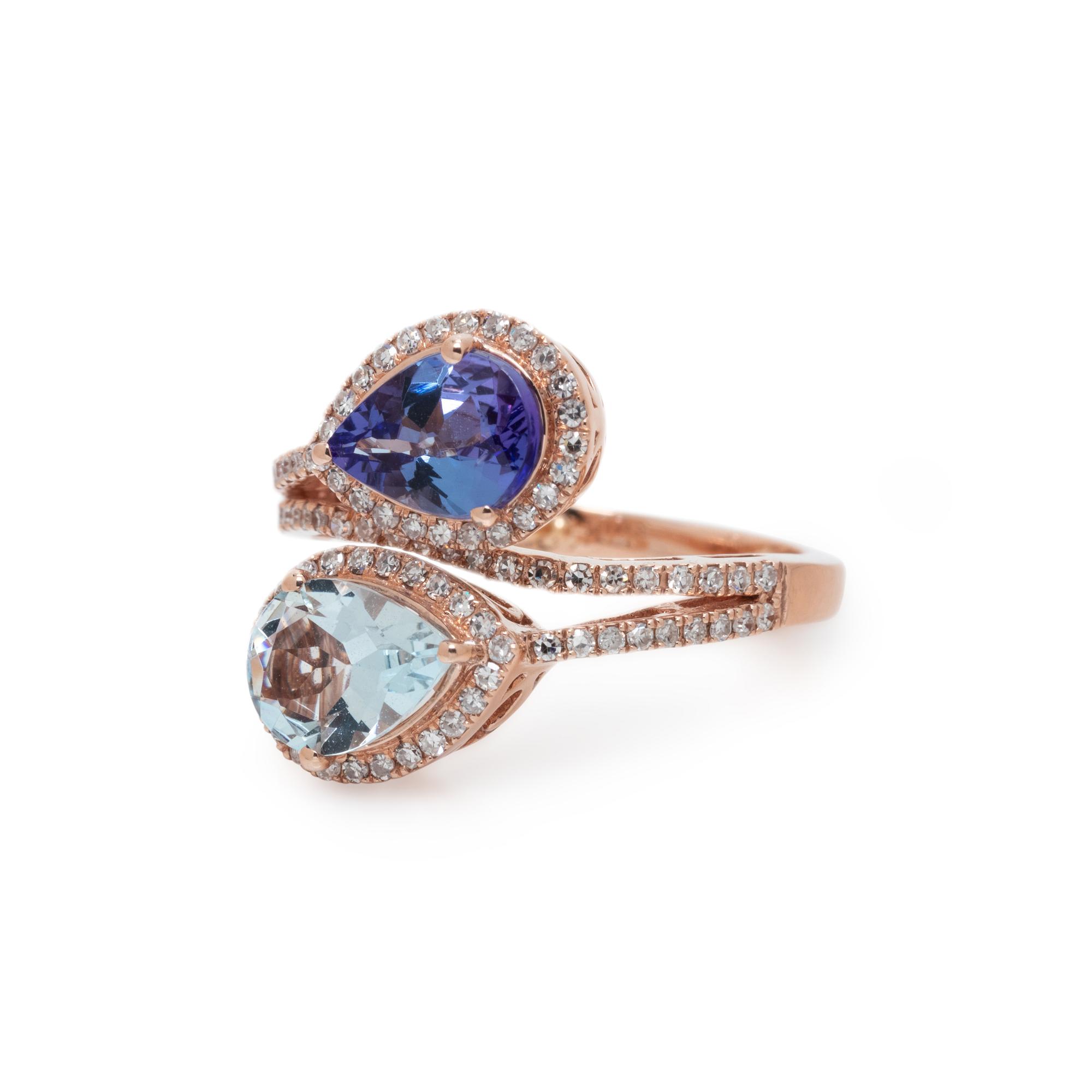 TANZANITE, AQUAMARINE AND DIAMOND RING