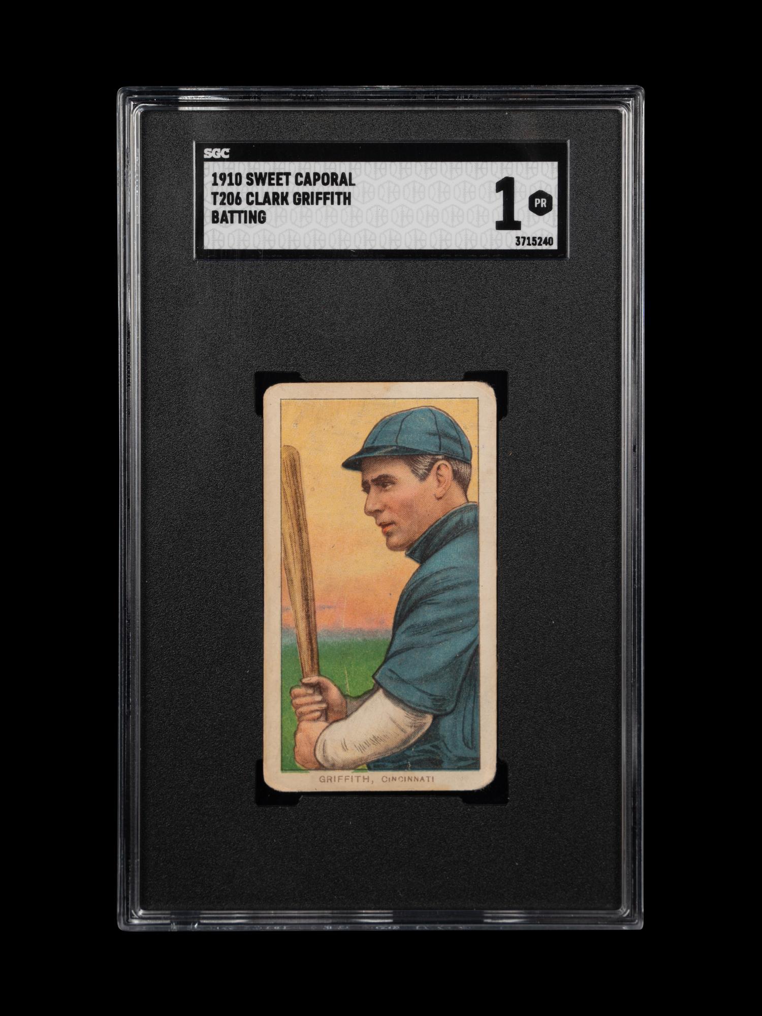 A 1910 T206 Sweet Caporal Clark Griffith Batting Baseball Card (SGC 1)