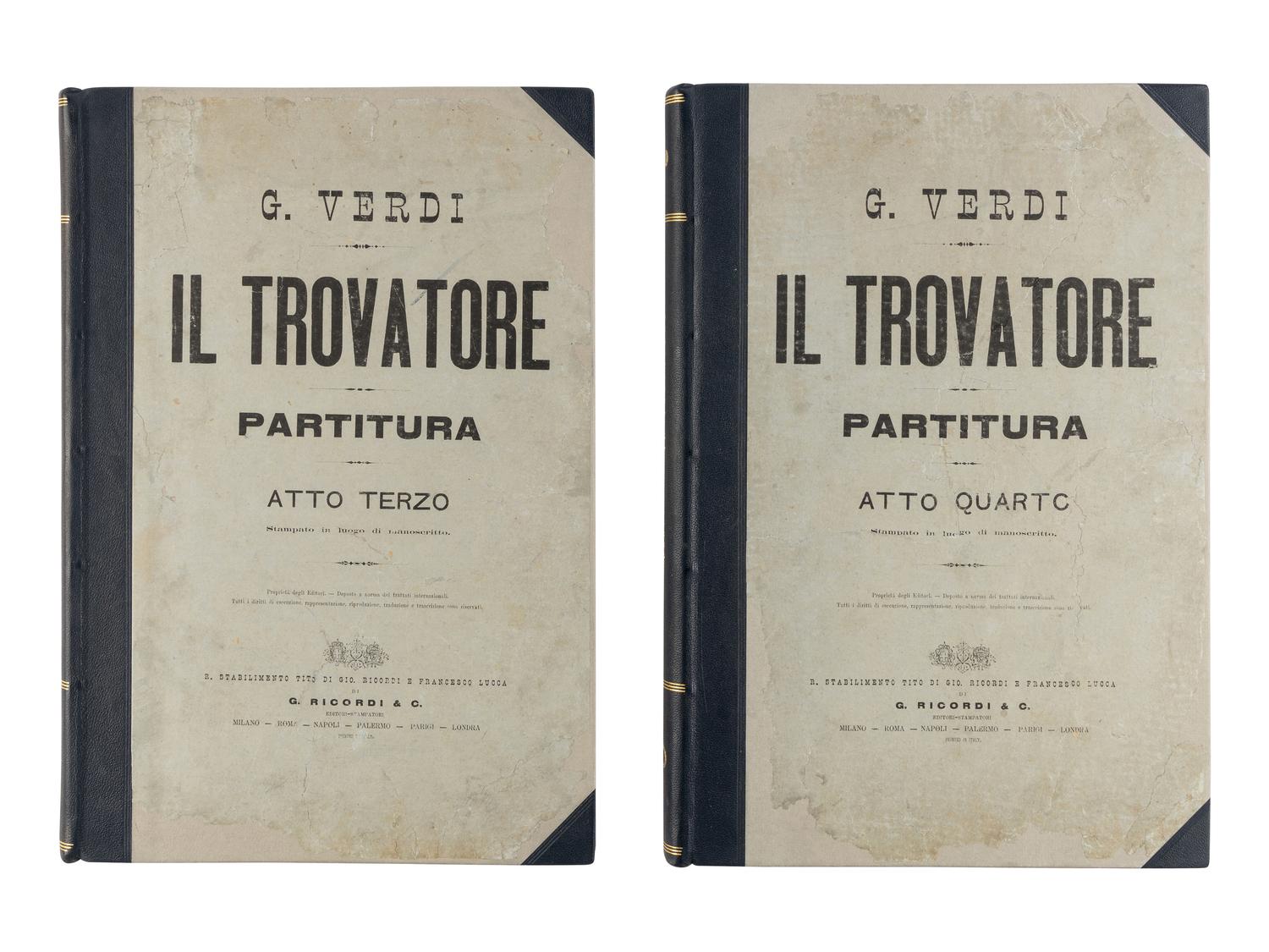 [MUSIC]. VERDI, Giuseppe (1813-1901). Il Trovatore. Partitura . Milan: G. Ricordi & C., [ca 1888].