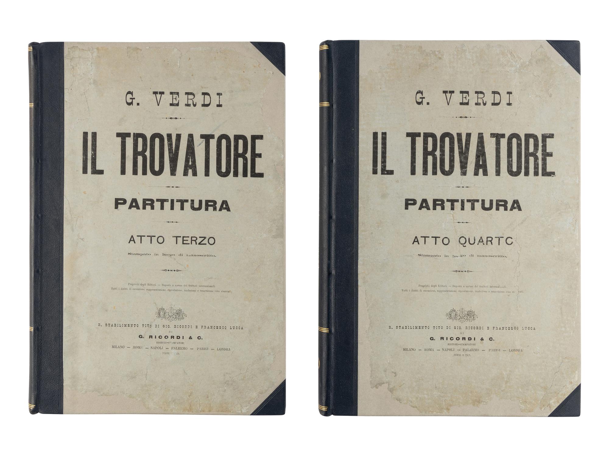 [MUSIC]. VERDI, Giuseppe (1813-1901). Il Trovatore. Partitura . Milan: G. Ricordi & C., [ca 1888].