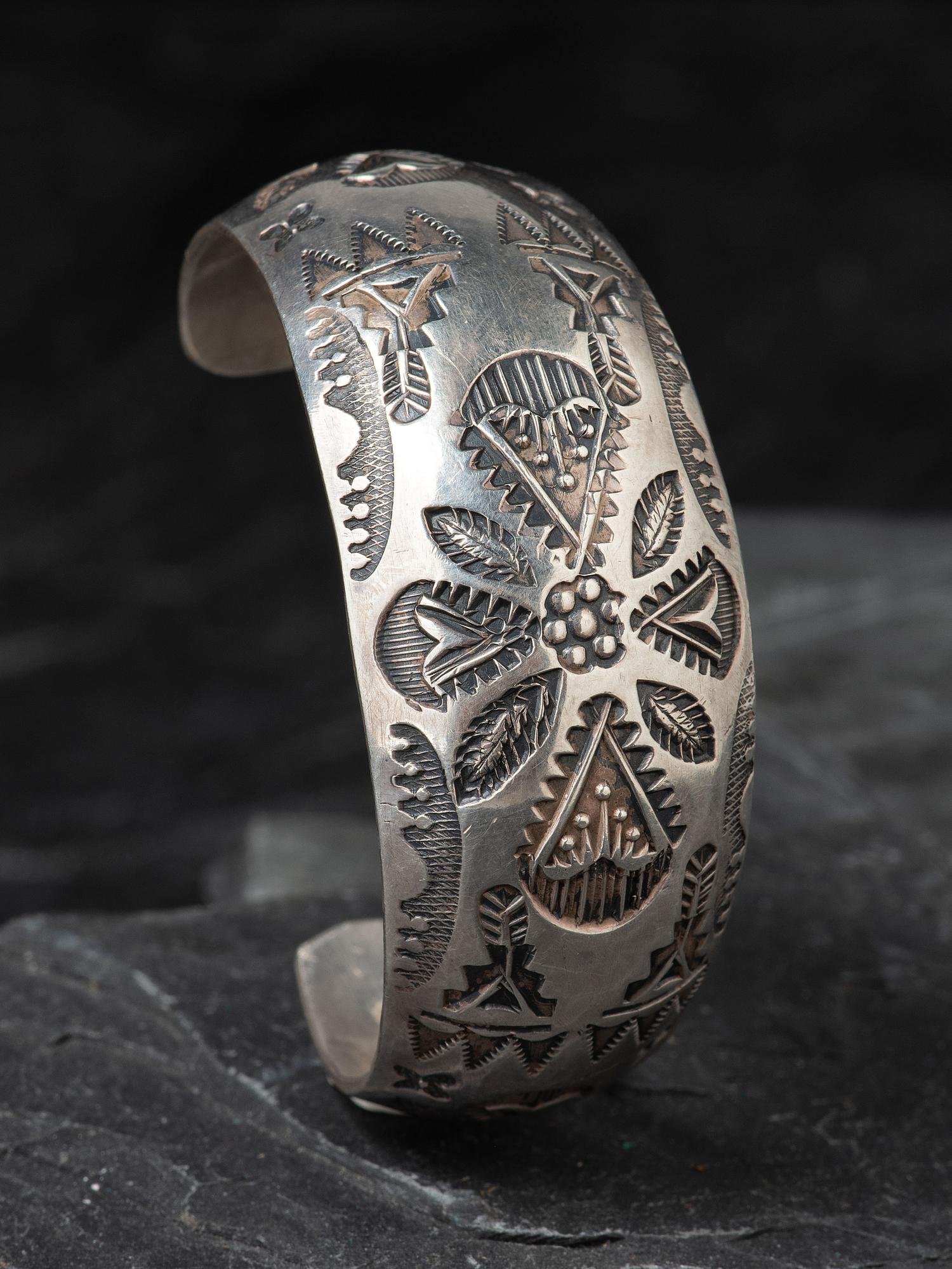 Heavily Stamped Sterling Silver Cuff Bracelet