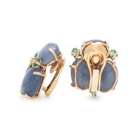 Moonstone Labradorite, Emerald, and Diamond Earrings