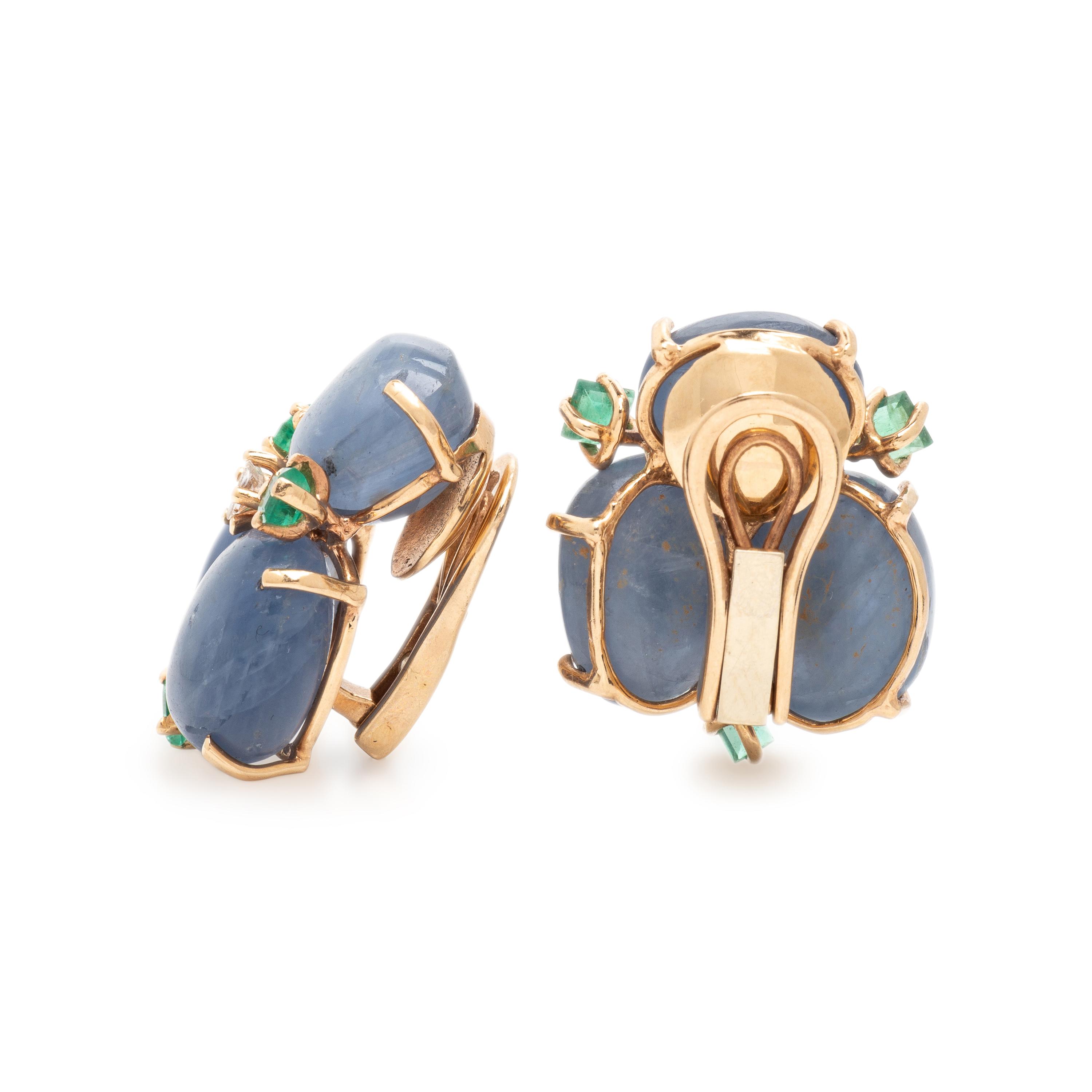 Moonstone Labradorite, Emerald, and Diamond Earrings