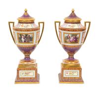 A Pair of Vienna Porcelain Urns and Covers