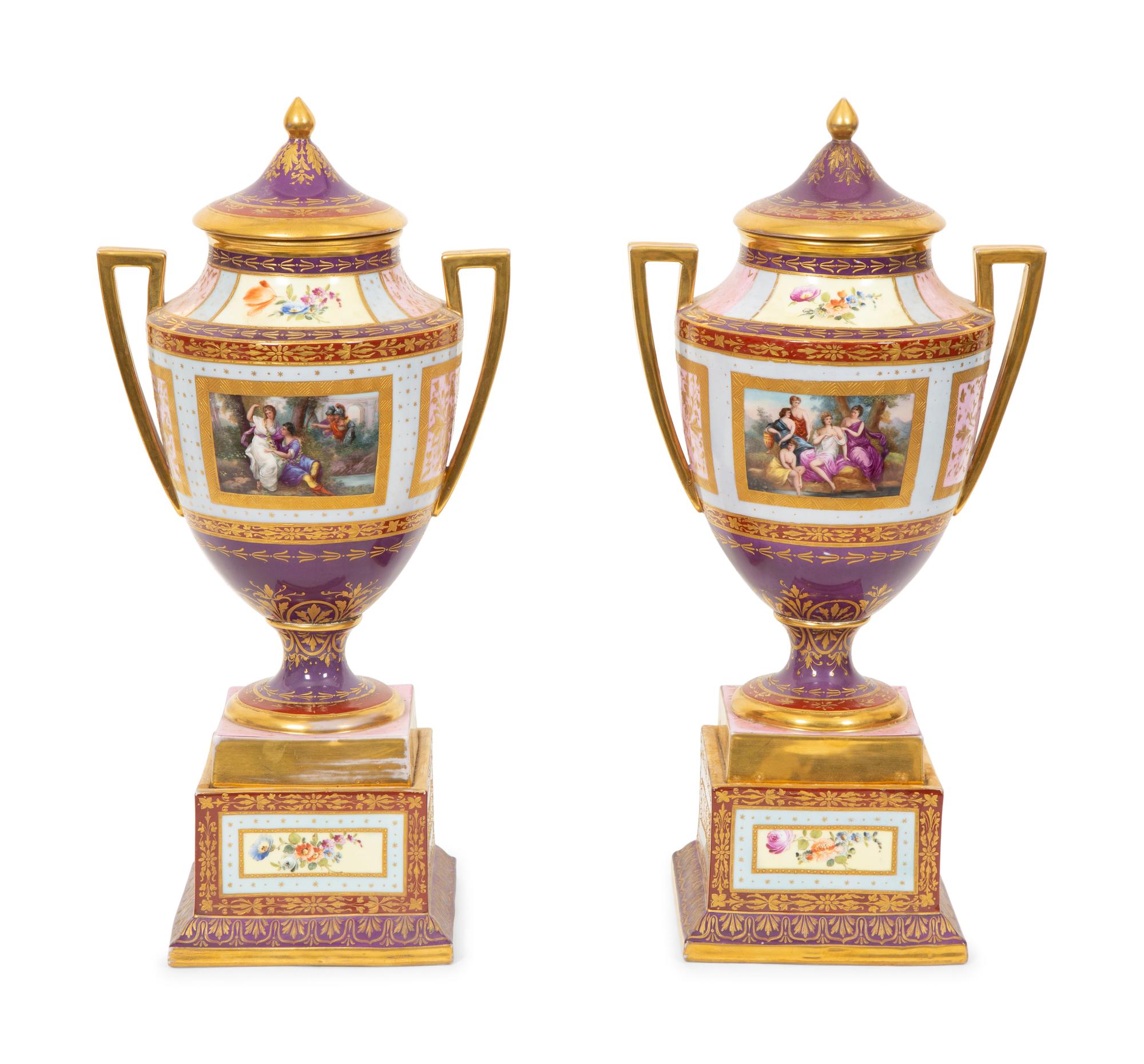A Pair of Vienna Porcelain Urns and Covers